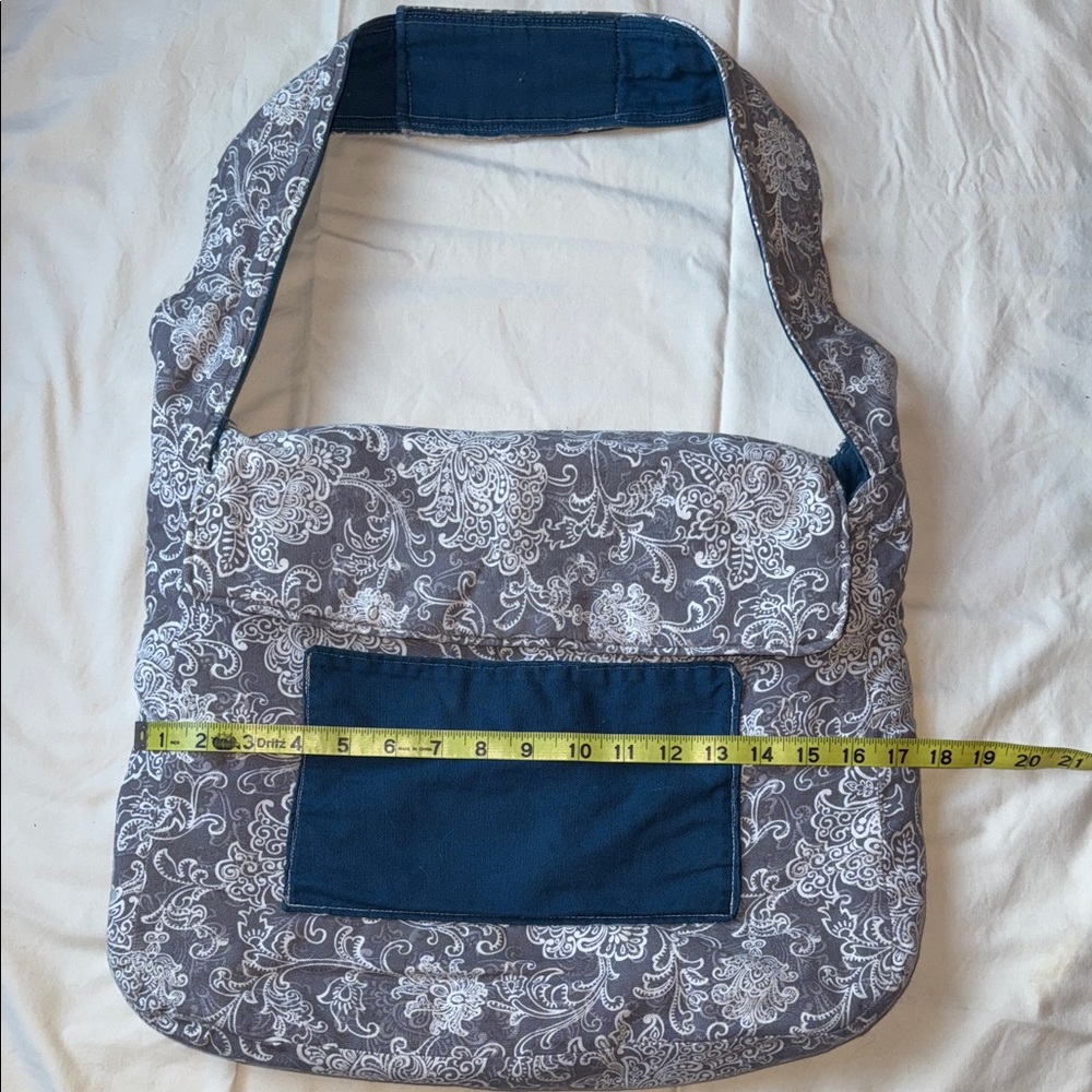 Floral Gray and Blue Shoulder Bag